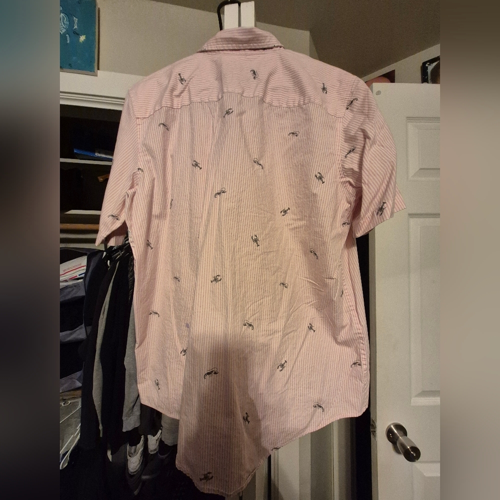 George Men's Pink Striped Shirt with Embroidery